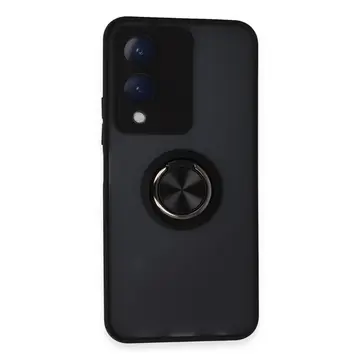 Vivo Y17s Kılıf Montreal Yüzüklü Silikon Kapak - Siyah