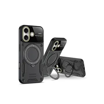İphone 16 Kılıf Joy Lens Standlı Kapak - Koyu Yeşil
