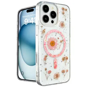 İphone 16 Pro Max Kılıf Daisy Simli Magsafe Kapak - Pembe