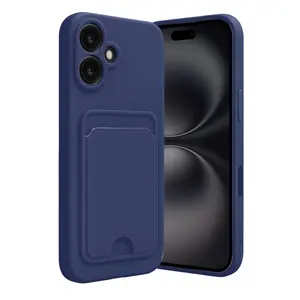 İphone 16 Kılıf Kelvin Kartvizitli Silikon - Lacivert