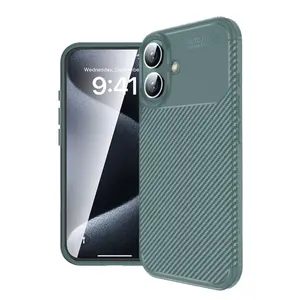 İphone 16 Plus Kılıf Auto Focus Karbon Kapak - Koyu Yeşil