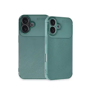 İphone 16 Plus Kılıf Auto Focus Karbon Kapak - Koyu Yeşil