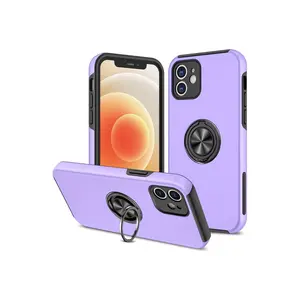 İphone 12 Kılıf Elit Yüzüklü Kapak - Mor