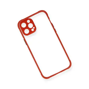 İphone 12 Kılıf Miami Şeffaf Silikon - Kırmızı