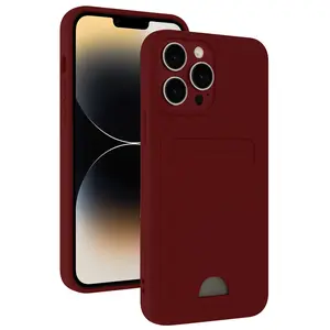 İphone 15 Pro Kılıf Kelvin Kartvizitli Silikon - Bordo