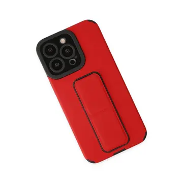 Newface Apple İphone 13 Pro Kılıf Mega Standlı Silikon - Kırmızı