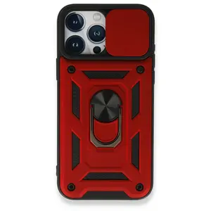İphone 15 Pro Kılıf Pars Lens Yüzüklü Silikon - Kırmızı