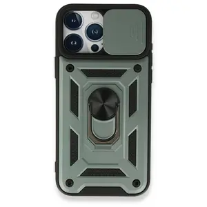 İphone 15 Pro Max Kılıf Pars Lens Yüzüklü Silikon - Yeşil