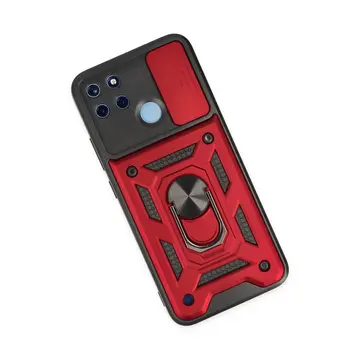 Realme C25y Kılıf Pars Lens Yüzüklü Silikon - Kırmızı