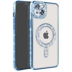 İphone 15 Kılıf Joke Simli Magneticsafe Kılıf - Mavi