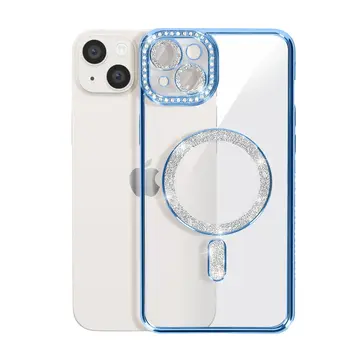 İphone 15 Kılıf Joke Simli Magneticsafe Kılıf - Mavi