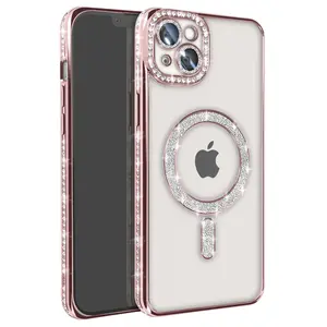 İphone 15 Kılıf Joke Simli Magneticsafe Kılıf - Pembe