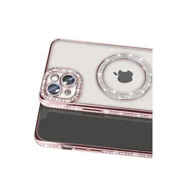 İphone 15 Kılıf Joke Simli Magneticsafe Kılıf - Pembe