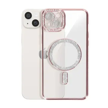İphone 15 Kılıf Joke Simli Magneticsafe Kılıf - Pembe