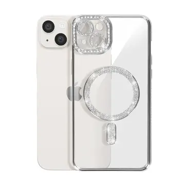 İphone 15 Kılıf Joke Simli Magneticsafe Kılıf - Gümüş