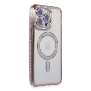 İphone 15 Pro Kılıf Joke Simli Magneticsafe Kılıf - Pembe