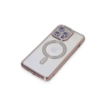 İphone 15 Pro Kılıf Joke Simli Magneticsafe Kılıf - Pembe