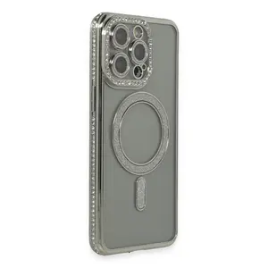 İphone 15 Pro Kılıf Joke Simli Magneticsafe Kılıf - Gri
