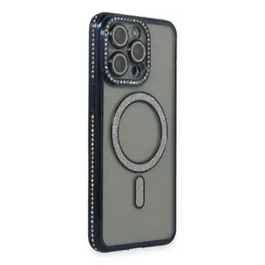 İphone 15 Pro Kılıf Joke Simli Magneticsafe Kılıf - Lacivert