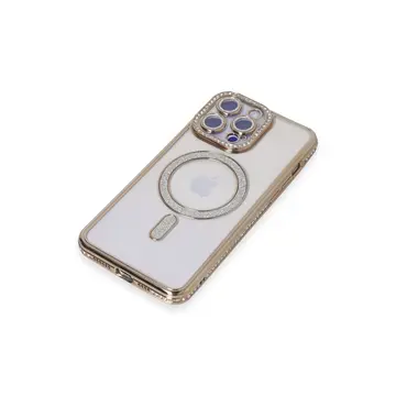 İphone 15 Pro Max Kılıf Joke Simli Magneticsafe Kılıf - Gold