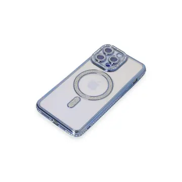 İphone 15 Pro Max Kılıf Joke Simli Magneticsafe Kılıf - Mavi