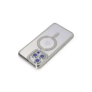 İphone 15 Pro Max Kılıf Joke Simli Magneticsafe Kılıf - Gümüş