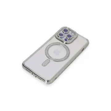 İphone 15 Pro Max Kılıf Joke Simli Magneticsafe Kılıf - Gümüş