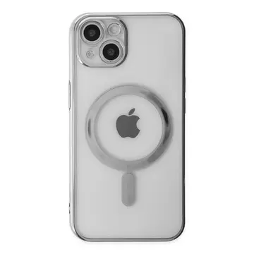 İphone 14 Plus Kılıf Magneticsafe Lazer Silikon - Gümüş
