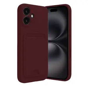 İphone 16 Kılıf Kelvin Kartvizitli Silikon - Bordo