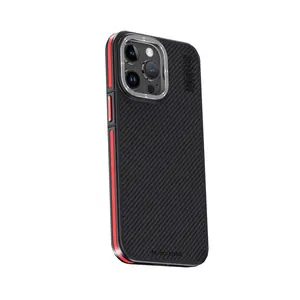 Joko  İphone 15 Pro Kılıf Aramid 600d Kevlar Karbon Fiber Magsafe Kapak - Kırmızı