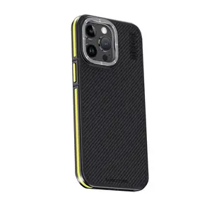 Joko  İphone 15 Pro Kılıf Aramid 600d Kevlar Karbon Fiber Magsafe Kapak - Sarı