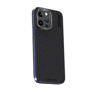 Joko  İphone 15 Pro Max Kılıf Aramid 600d Kevlar Karbon Fiber Magsafe Kapak - Lacivert