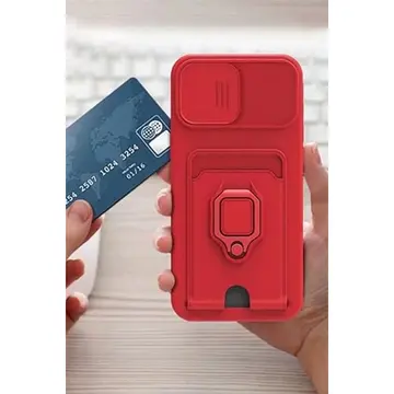 Xiaomi Redmi Note 13 Pro 5g Kılıf Zuma Kartvizitli Yüzüklü Silikon - Kırmızı