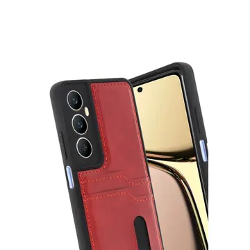 Realme C65 Sara Kartvizitli Deri Kılıf - Kırmızı