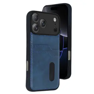 İphone 17 Pro Sara Kartvizitli Deri Kılıf - Lacivert
