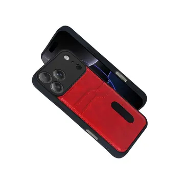 İphone 17 Pro Max Sara Kartvizitli Deri Kılıf - Kırmızı