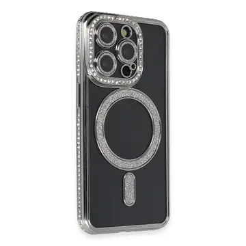 İphone 14 Pro Max Kılıf Joke Simli Magneticsafe Kılıf - Gri