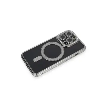 İphone 14 Pro Max Kılıf Joke Simli Magneticsafe Kılıf - Gri