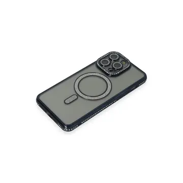 İphone 14 Pro Kılıf Joke Simli Magneticsafe Kılıf - Lacivert
