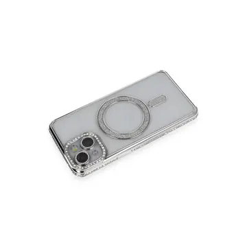 İphone 14 Kılıf Joke Simli Magneticsafe Kılıf - Gümüş