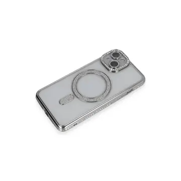 İphone 14 Kılıf Joke Simli Magneticsafe Kılıf - Gümüş