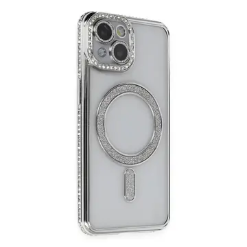 İphone 13 Kılıf Joke Simli Magneticsafe Kılıf - Gümüş