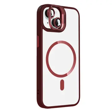 Joko  İphone 14 Remim Lensli Magsafe Standlı Kapak - Bordo