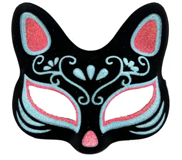 Siyah Renk Süet Kaplama Üzeri Sarı Pembe Simli Kedi Maskesi 17x14 Cm