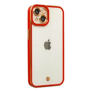 İphone 14 Plus Kılıf Liva Lens Silikon - Kırmızı