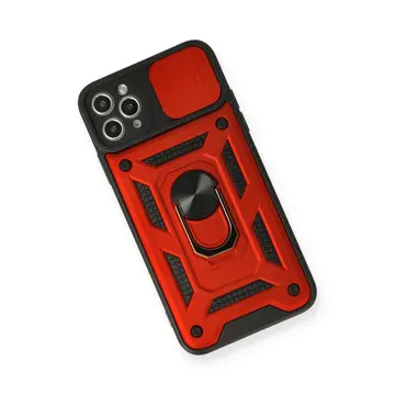 İphone 11 Pro Max Kılıf Pars Lens Yüzüklü Silikon - Kırmızı