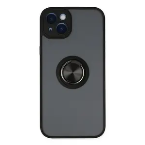 İphone 14 Kılıf Montreal Yüzüklü Silikon Kapak - Siyah