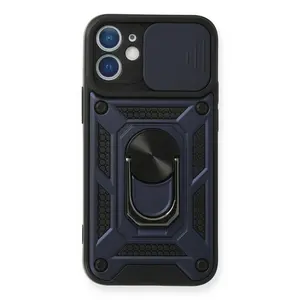 İphone 12 Mini Kılıf Pars Lens Yüzüklü Silikon - Lacivert