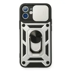 İphone 12 Mini Kılıf Pars Lens Yüzüklü Silikon - Gümüş