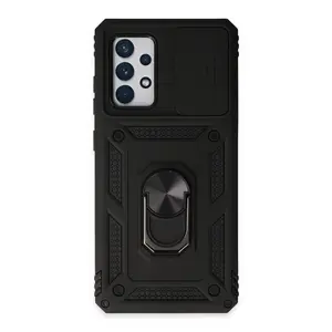 Samsung Galaxy A72 Kılıf Pars Lens Yüzüklü Silikon - Siyah